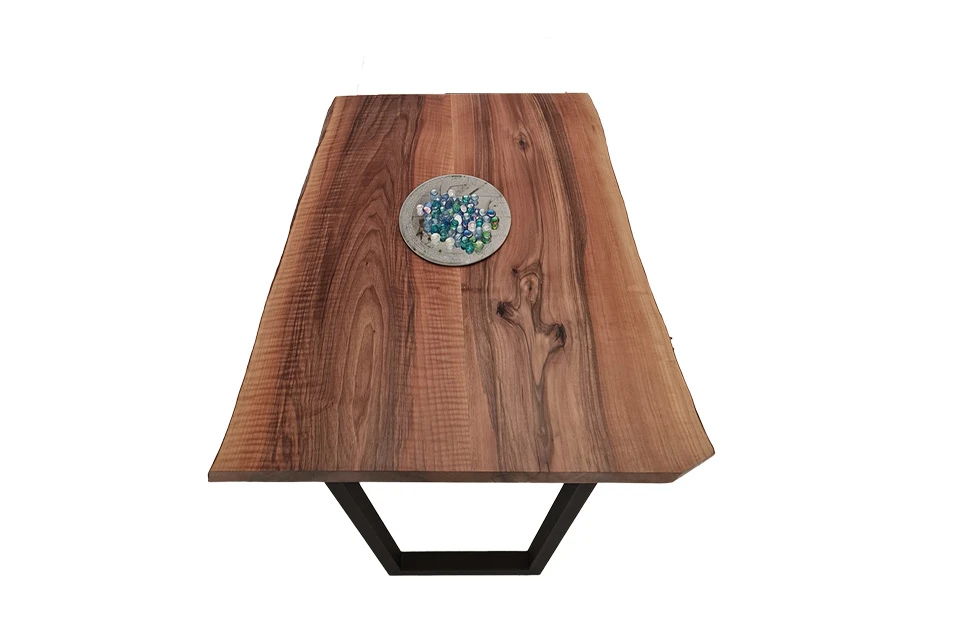 European Walnut Dining Room Table Top LiVe Edge UV Lacquered (with Resin) 35mm By 820mm By 920mm 2 European Walnut Dining Room Table Top LiVe Edge UV Lacquered (with Resin) 35mm By 820mm By 920mm - Image 2
